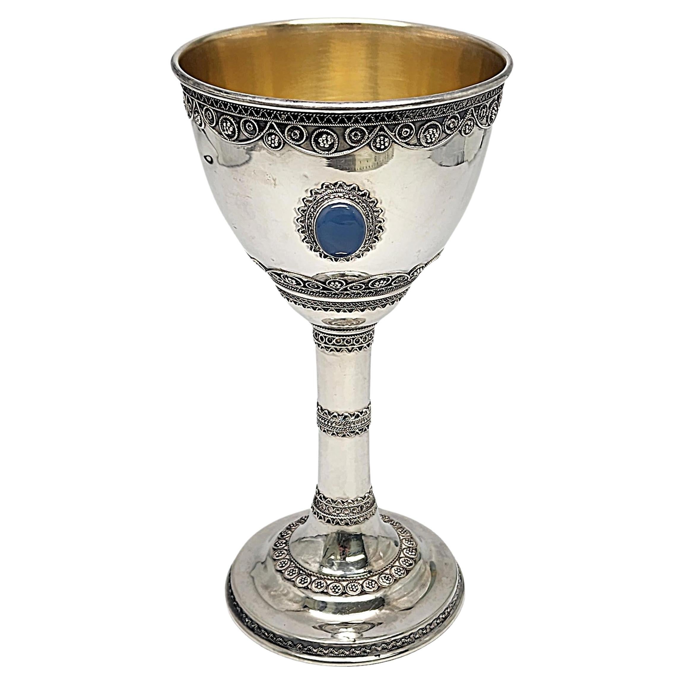 Zadok Israel Sterling Silver 3 Stone Tall Goblet Cup #16815