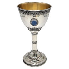 Vintage Zadok Israel Sterling Silver 3 Stone Tall Goblet Cup #16815