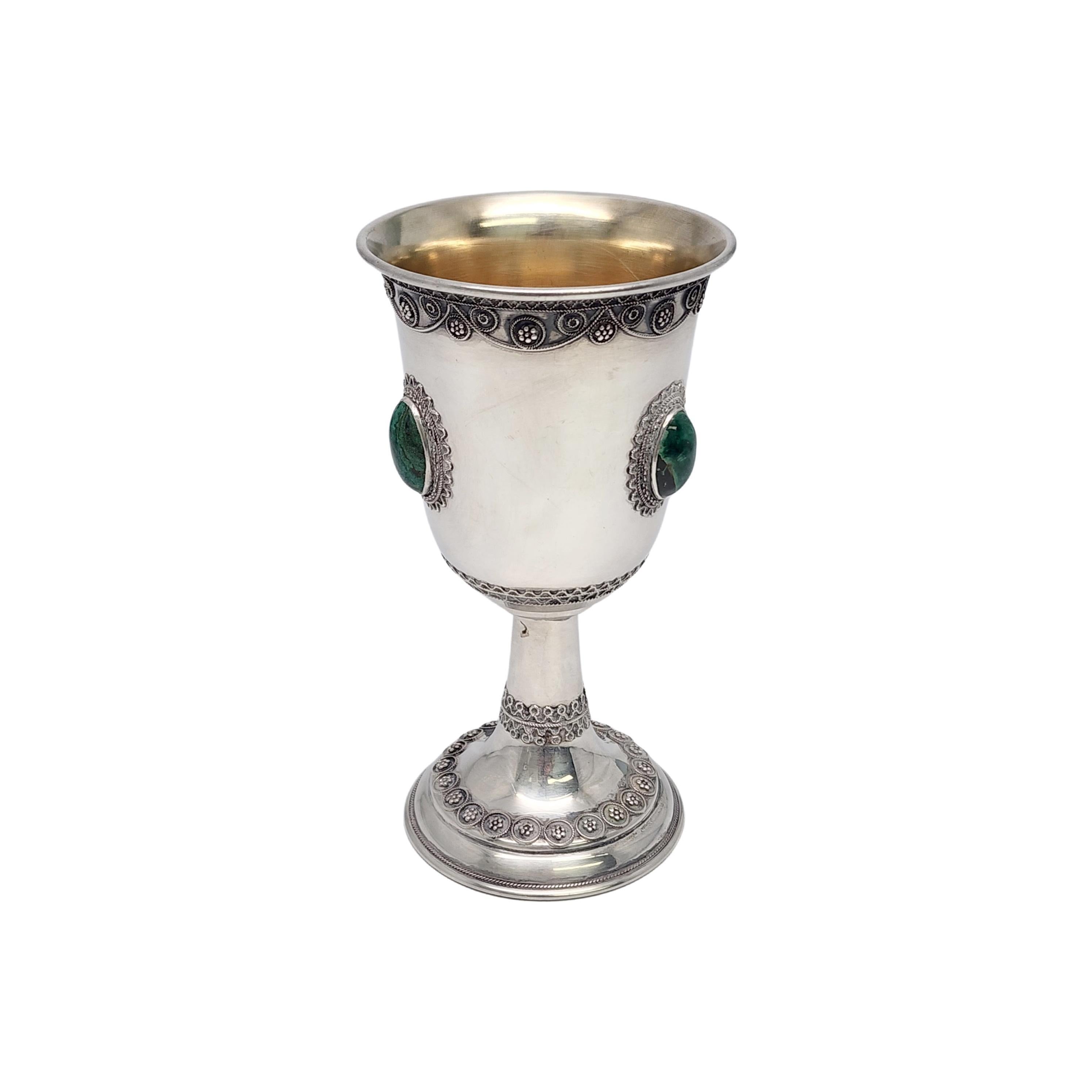 Women's or Men's Zadok Israel Sterling Silver Gold Wash Eliat Stone Kiddush Cup Goblet #16814
