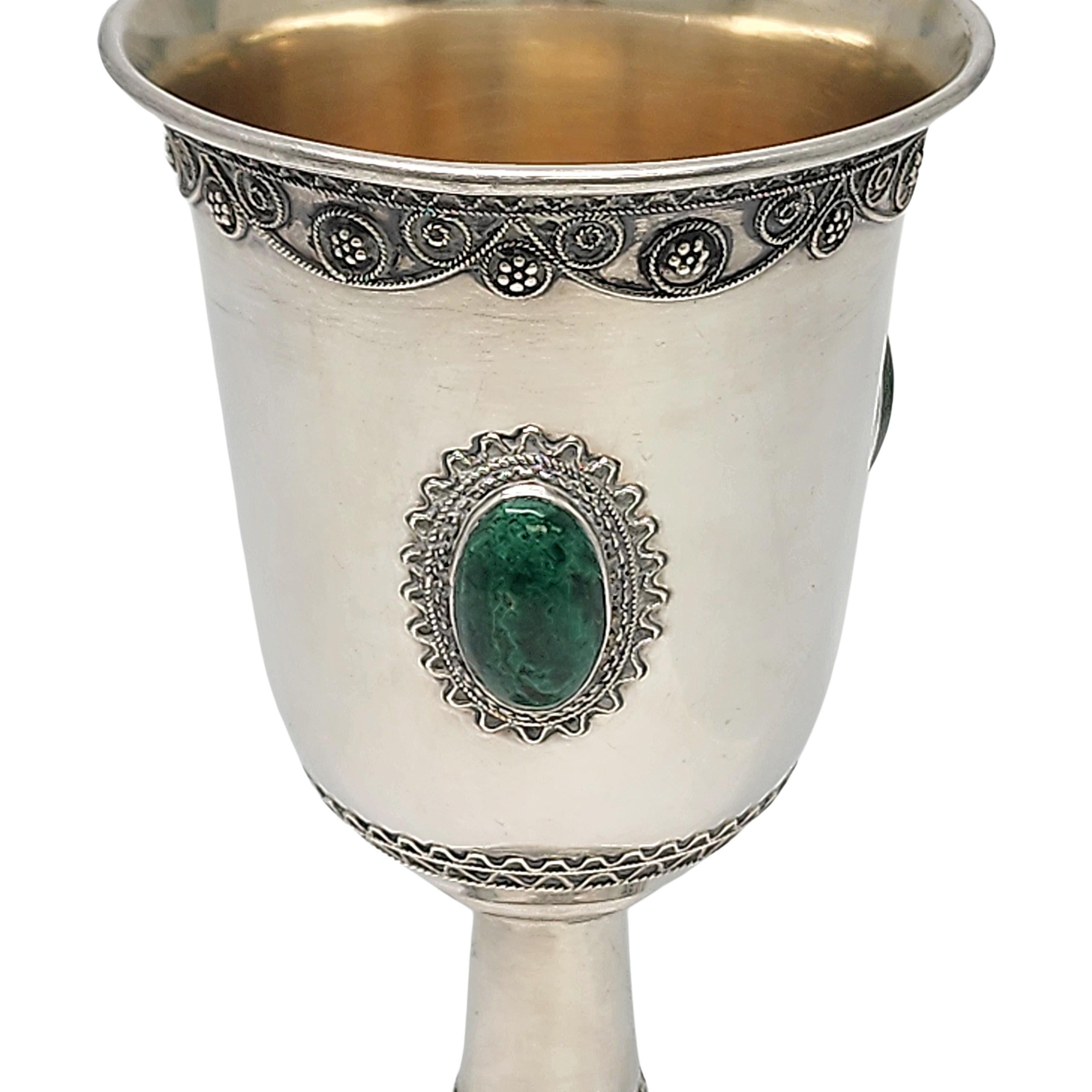 Zadok Israel Sterling Silver Gold Wash Eliat Stone Kiddush Cup Goblet #16814 3