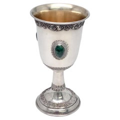Vintage Zadok Israel Sterling Silver Gold Wash Eliat Stone Kiddush Cup Goblet #16814