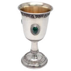 Coupe Kiddush Israel lavée à l'or et à la pierre d' Eliat Zadok #16814