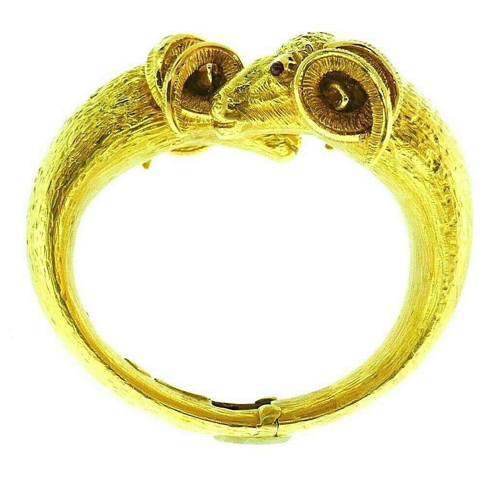 Zadora Aries Zodiac Astrological Yellow Hammered Gold Ruby Cuff Bracelet