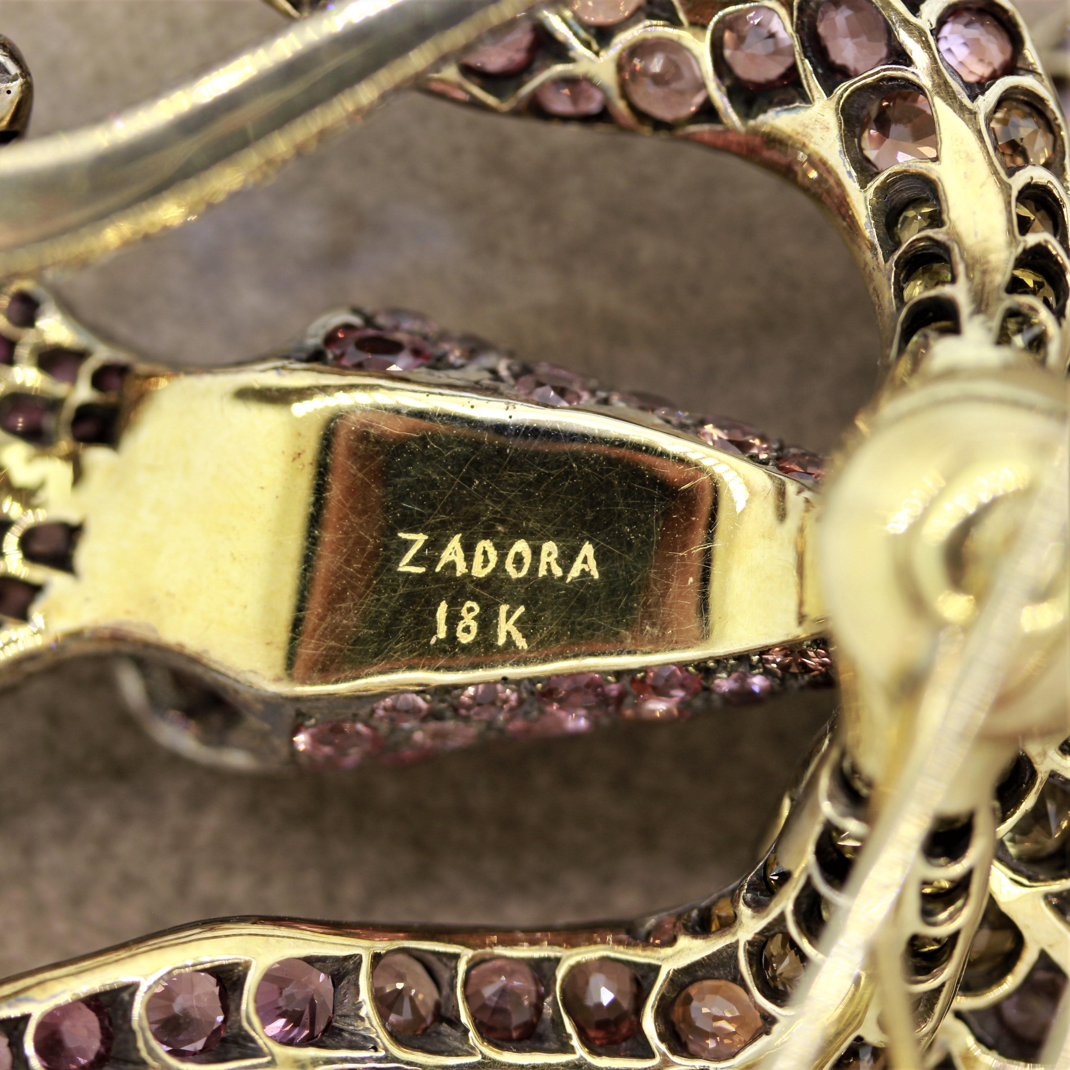 Zadora Padparadscha Sapphire Diamond Gold Orchid Brooch For Sale 2