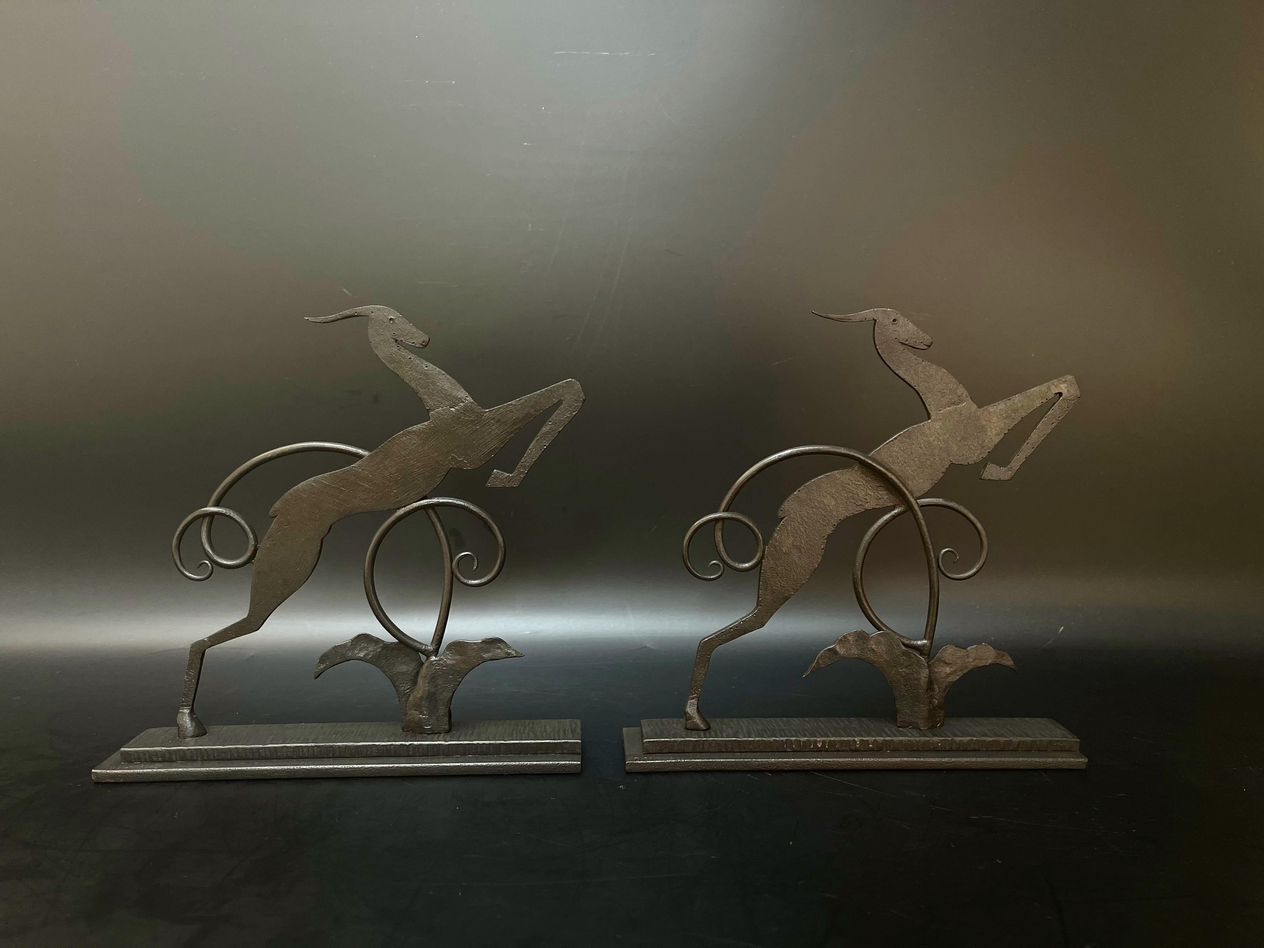 Zadounaisky Pair of Art Deco Wrought Iron Bookends For Sale 3
