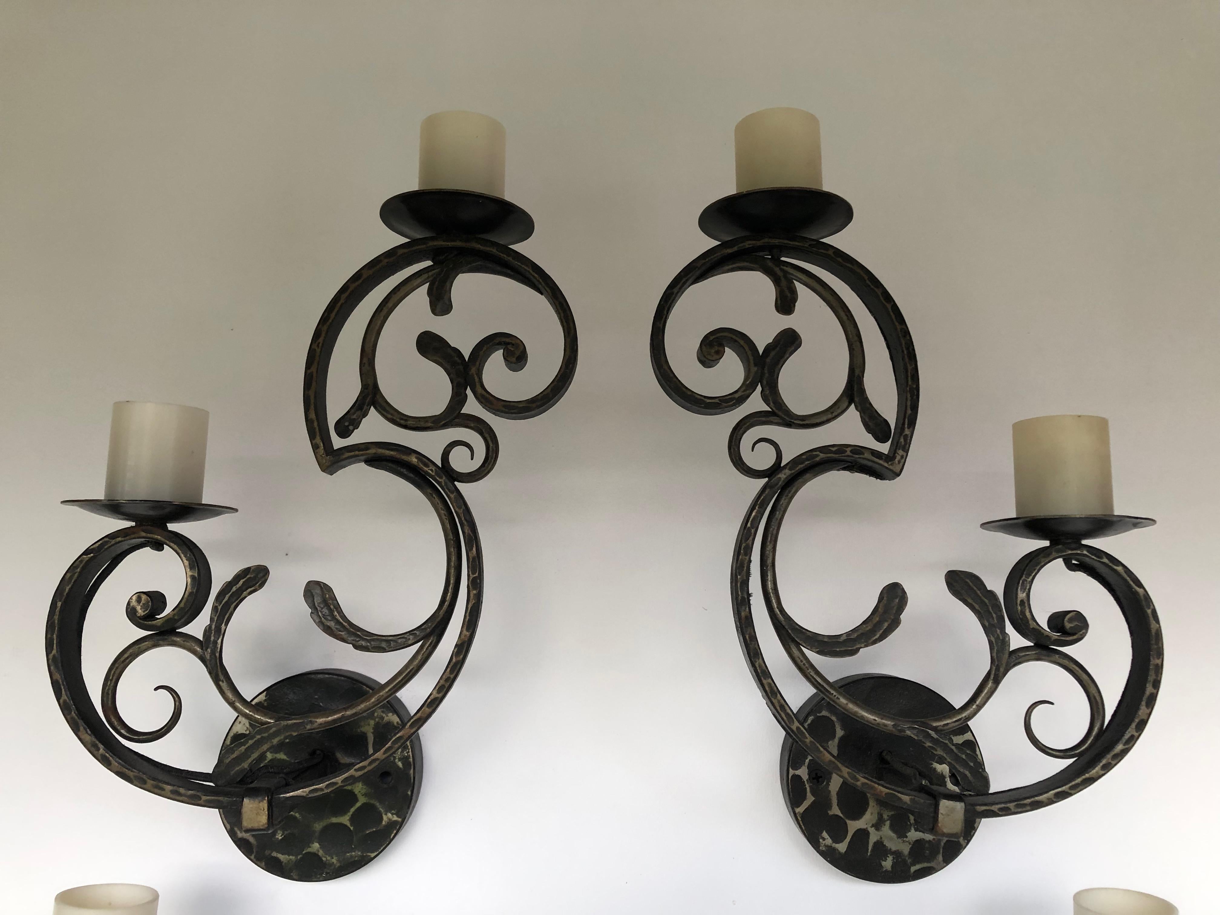 Wrought Iron Zadounaïsky Suite of 4 Art Deco Wall Lights  For Sale