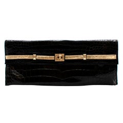 Zagliani Black Crocodile Leather Clutch Bag