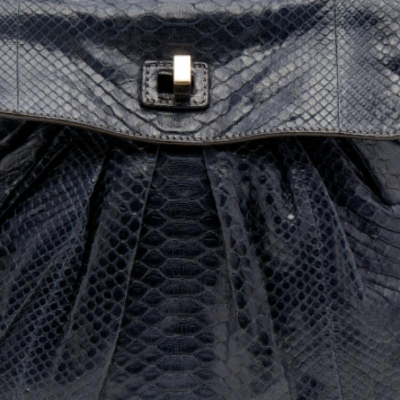 Black Zagliani Blue Python Procida Top Handle Bag For Sale