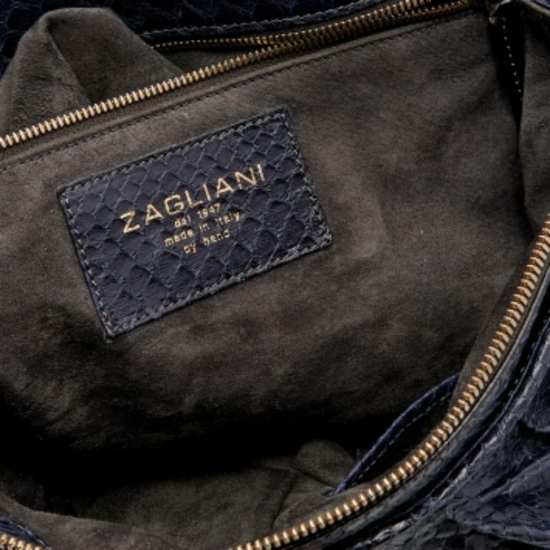 Zagliani Blue Python Procida Top Handle Bag For Sale 1