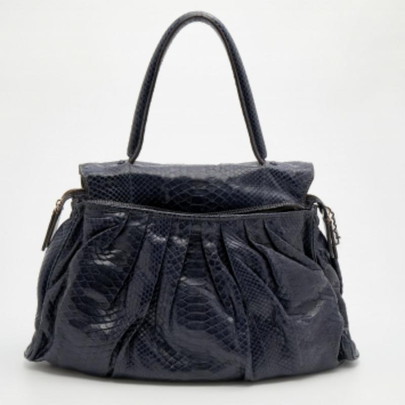 Zagliani Blue Python Procida Top Handle Bag For Sale 3