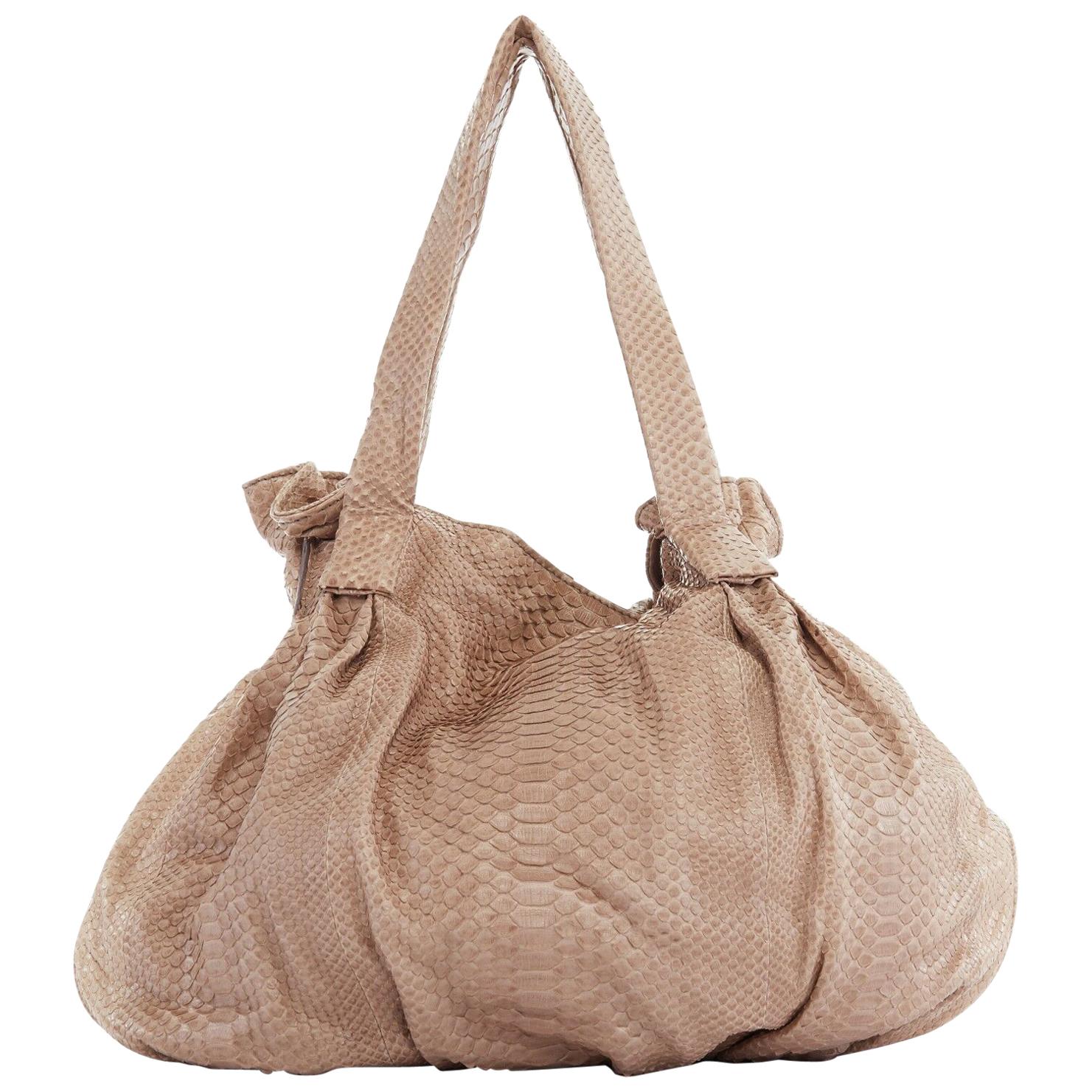 ZAGLIANI brown scaled leather rusched dumpling large shoulder hobo bag