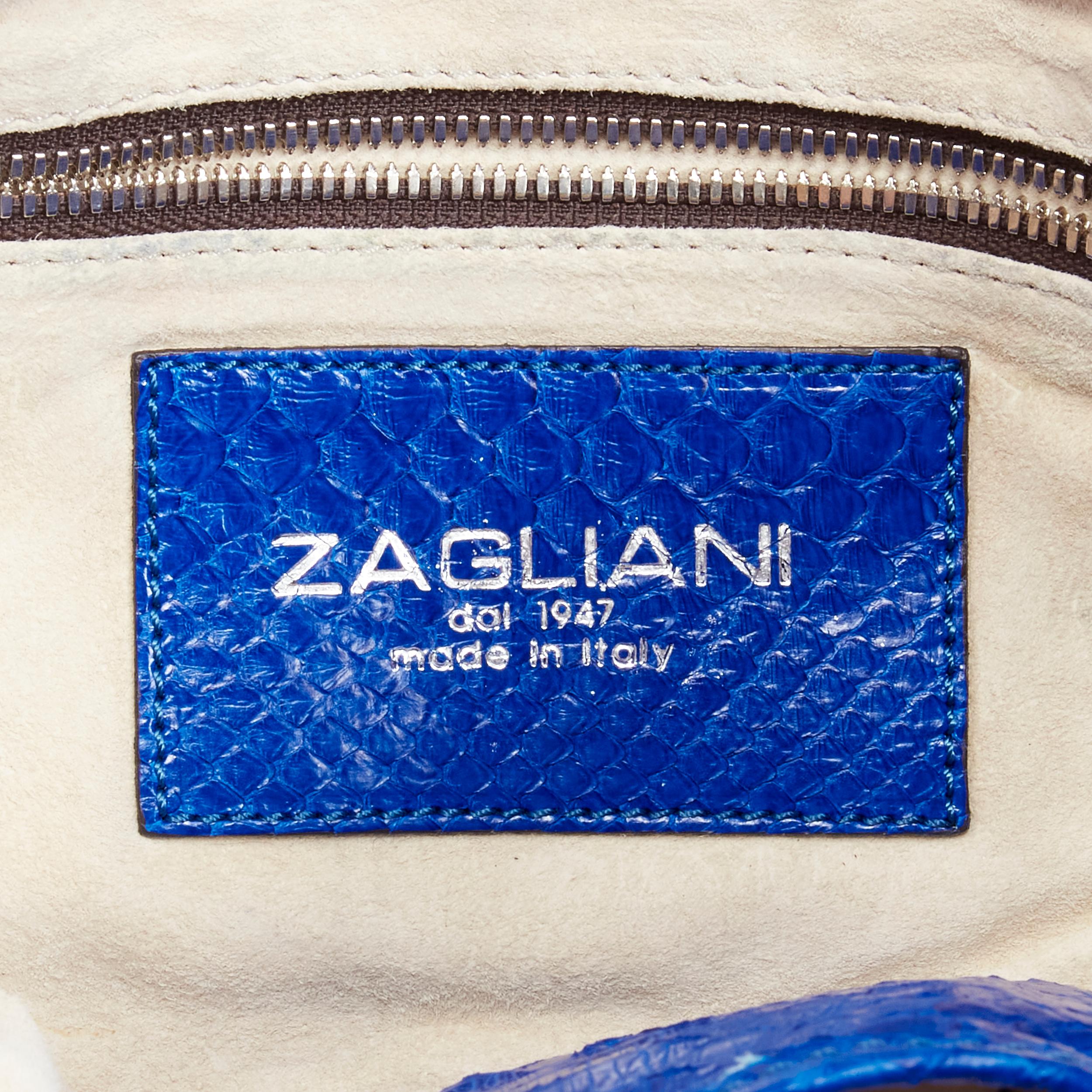 ZAGLIANI cobalt blue scaled leather dumpling top handle bag For Sale 2