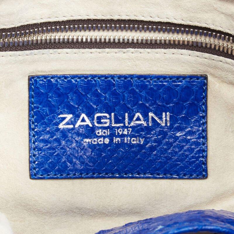 ZAGLIANI cobalt blue scaled leather dumpling top handle bag For Sale 5