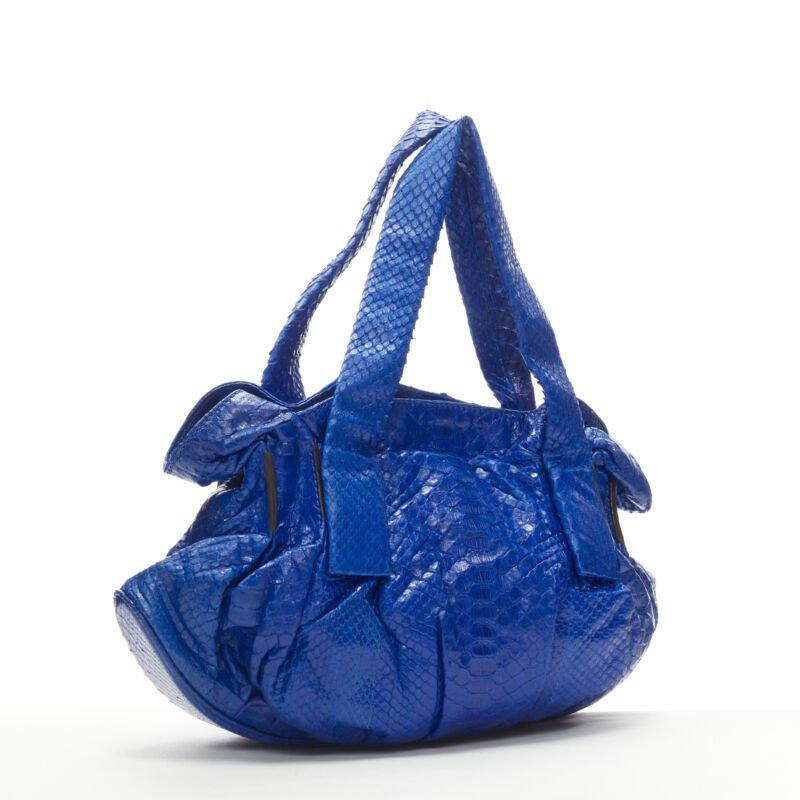 Blue ZAGLIANI cobalt blue scaled leather dumpling top handle bag For Sale
