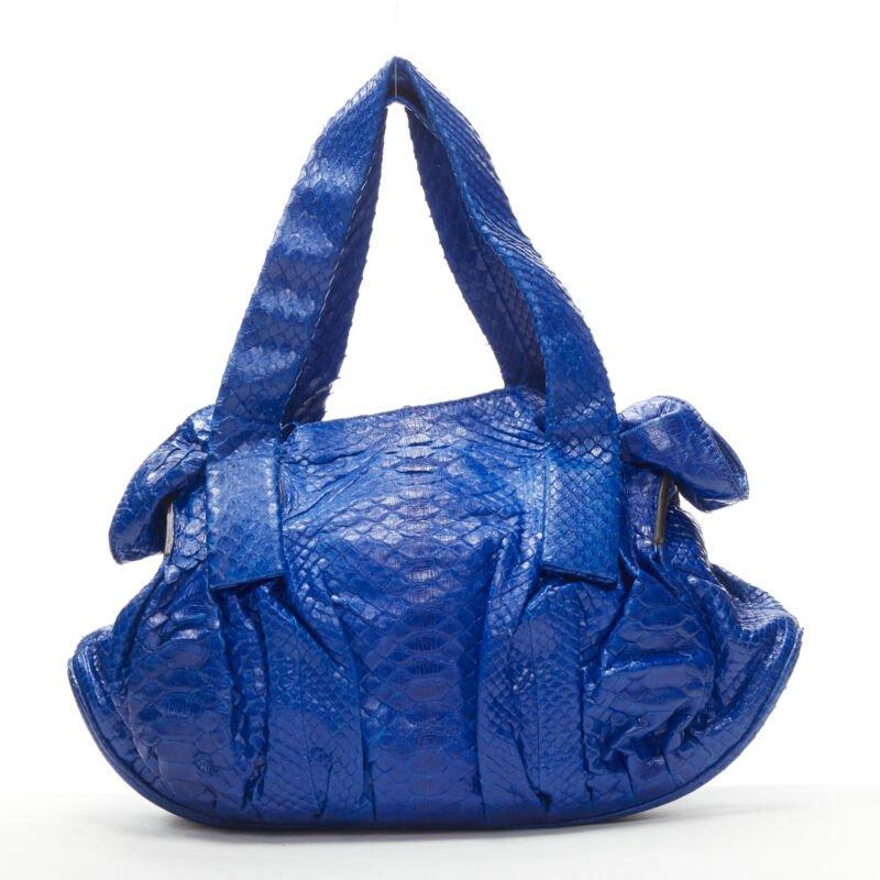 Women's ZAGLIANI cobalt blue scaled leather dumpling top handle bag For Sale