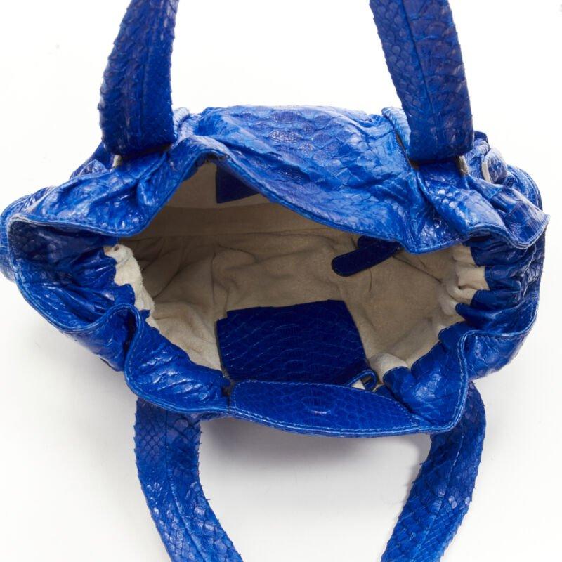 ZAGLIANI cobalt blue scaled leather dumpling top handle bag For Sale 4