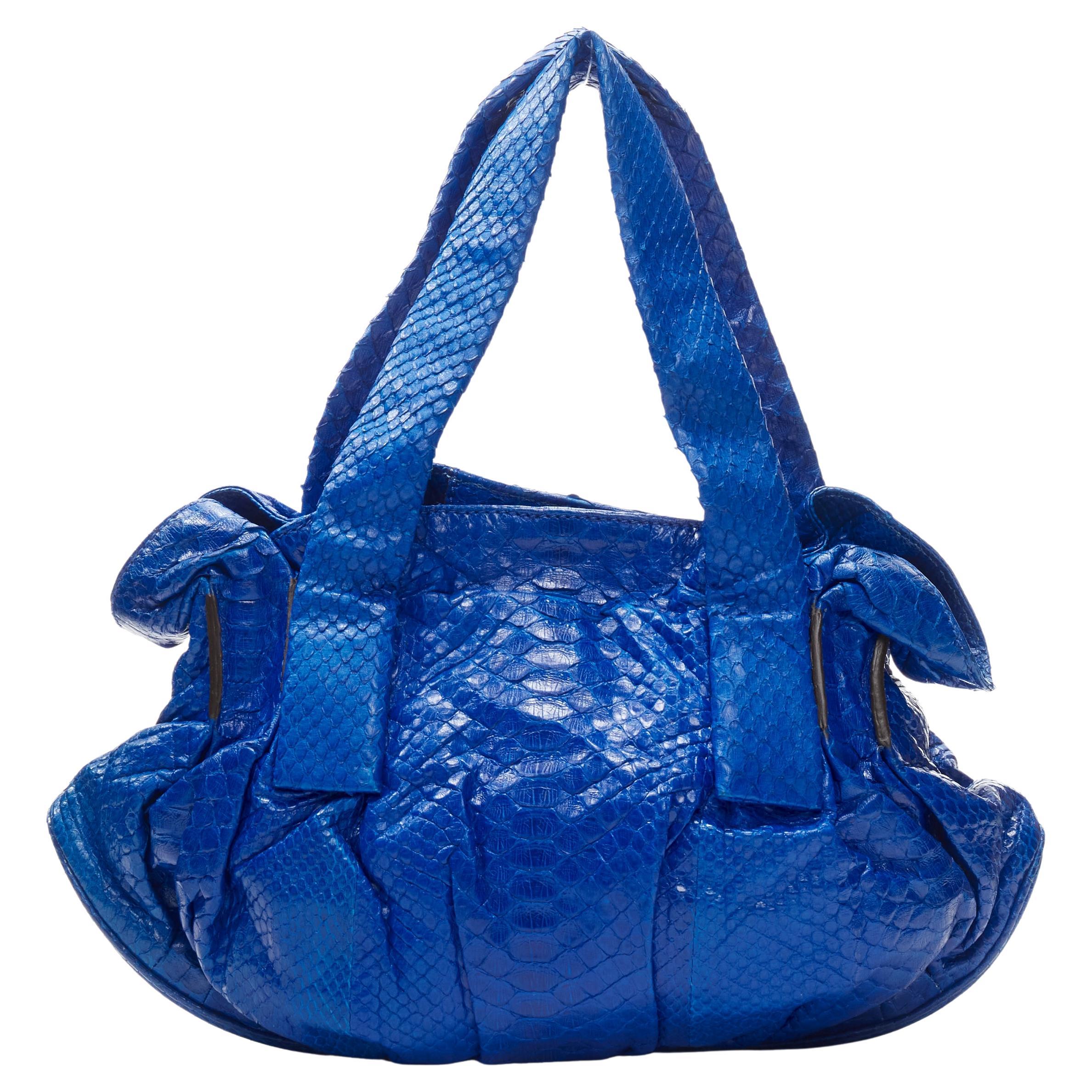 ZAGLIANI cobalt blue scaled leather dumpling top handle bag For Sale