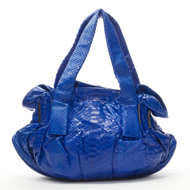 ZAGLIANI cobalt blue scaled leather dumpling top handle bag