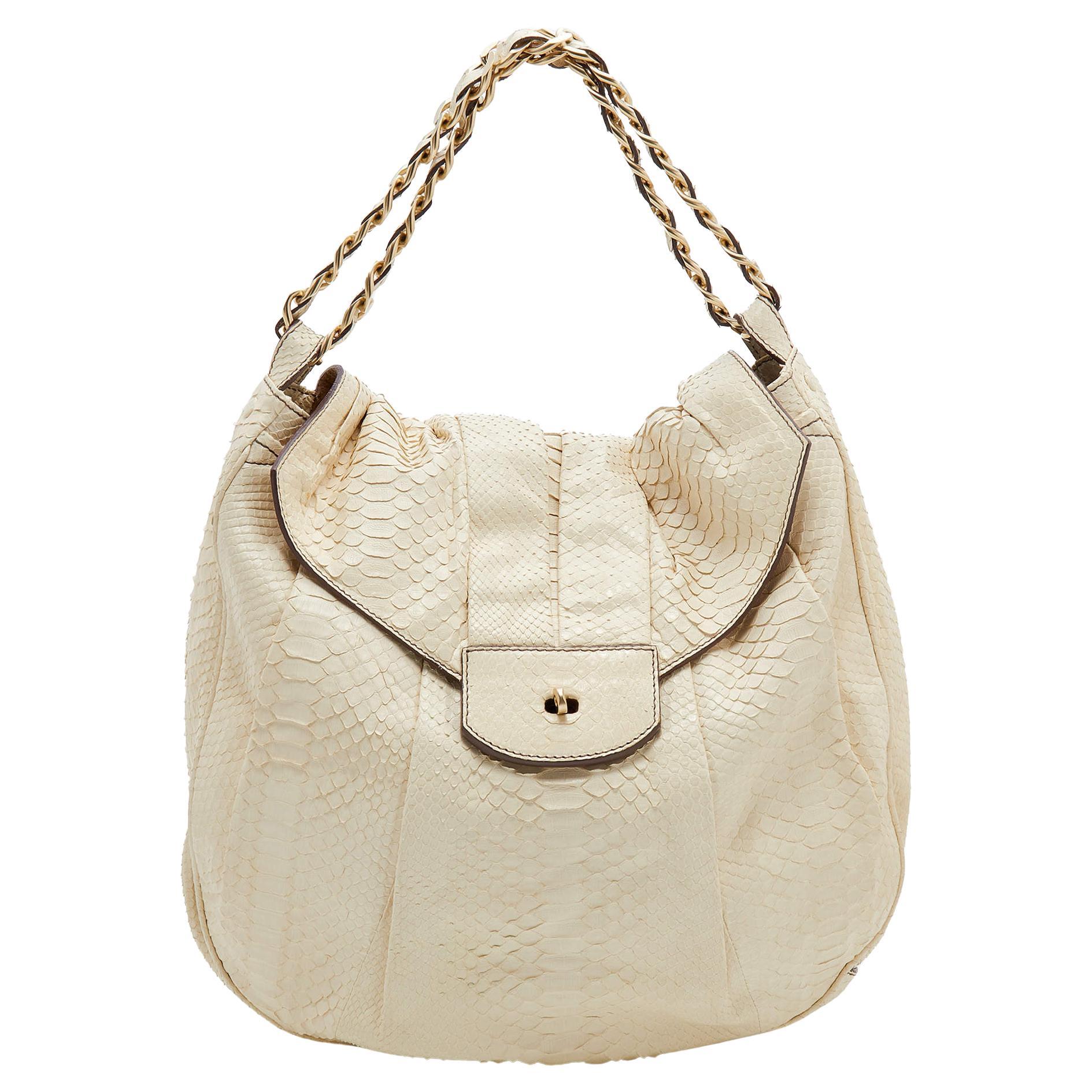 Zagliani Creme Python Hobo im Angebot