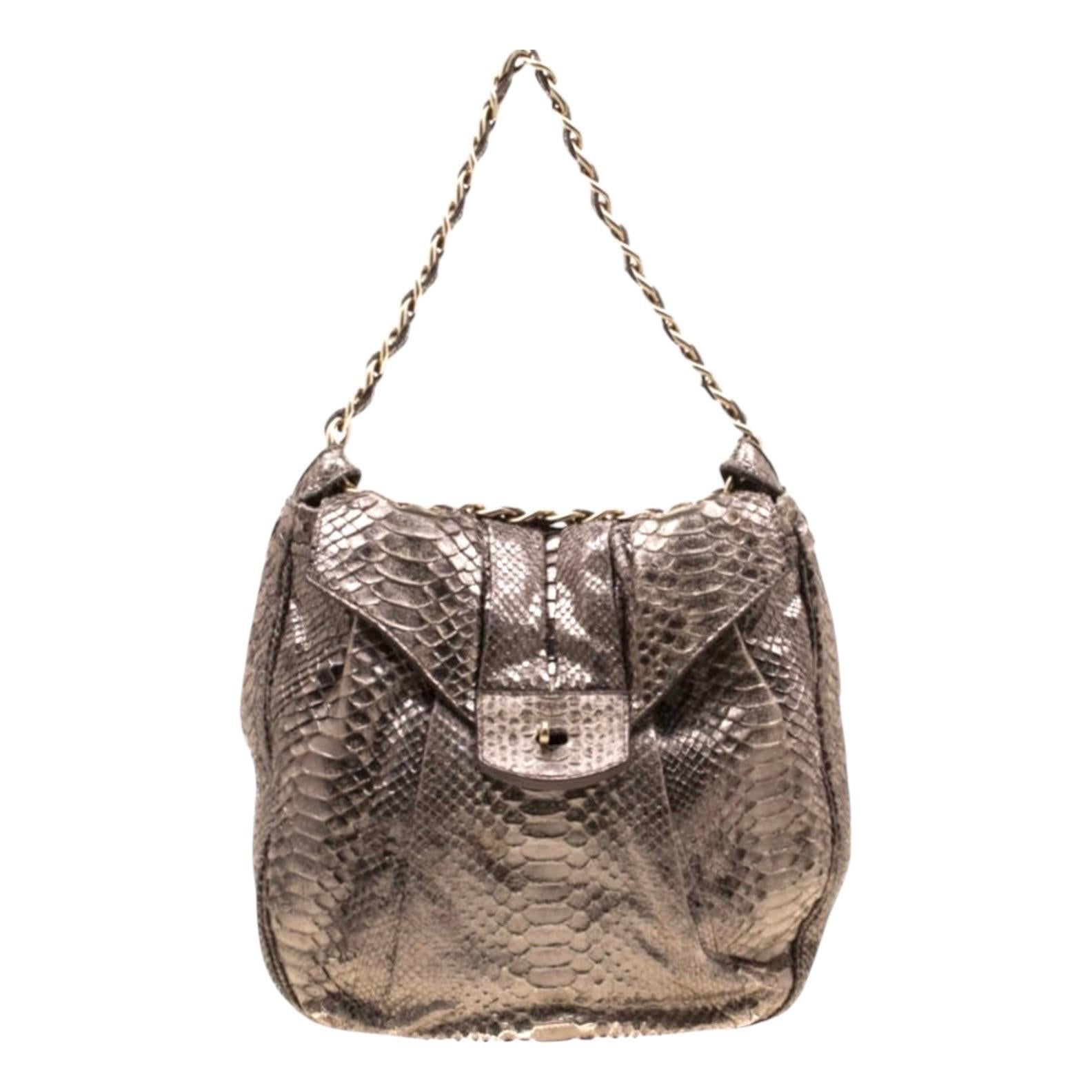 ZAGLIANI Exotic Snake Skin Shoulder Bag with Chain Strap