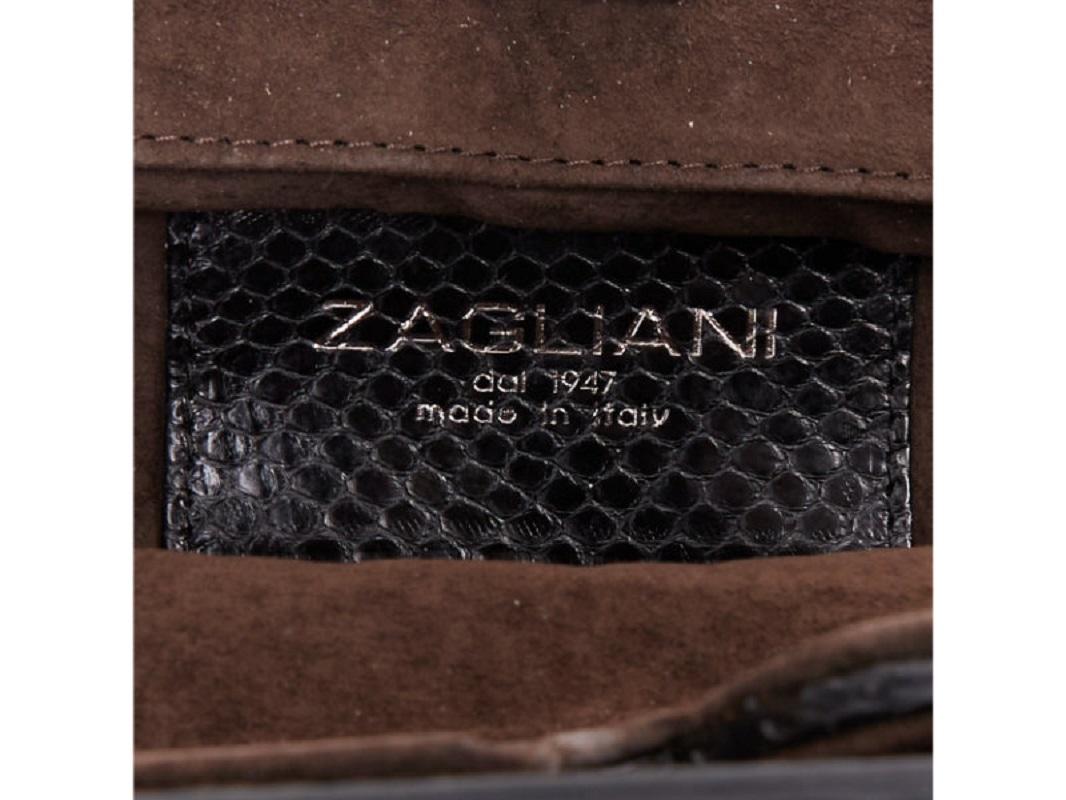 ZAGLIANI glossy black scaled leather framed turnlock evening clutch bag im Angebot 5