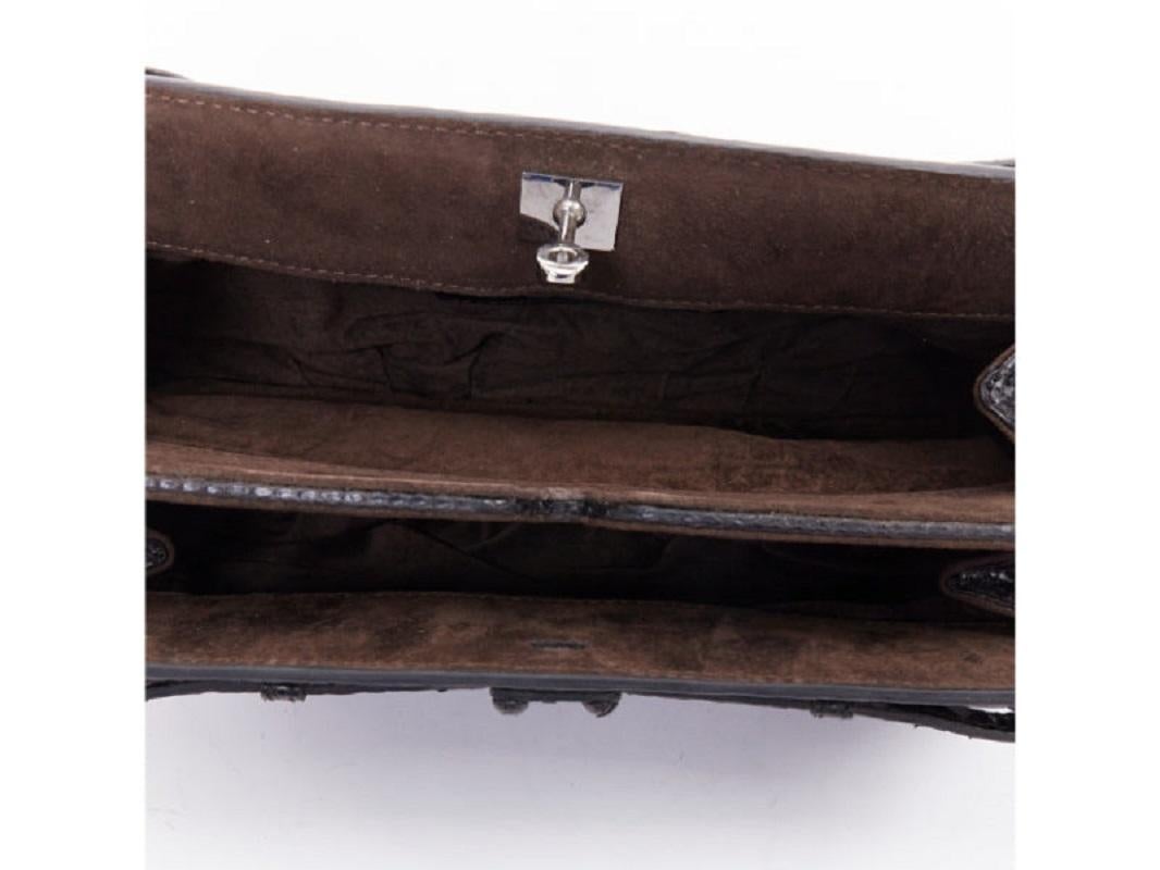 ZAGLIANI glossy black scaled leather framed turnlock evening clutch bag im Angebot 4