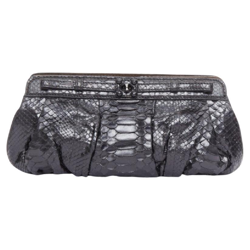 ZAGLIANI glossy black scaled leather framed turnlock evening clutch bag