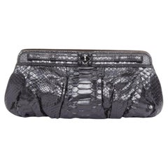 ZAGLIANI glossy black scaled leather framed turnlock evening clutch bag
