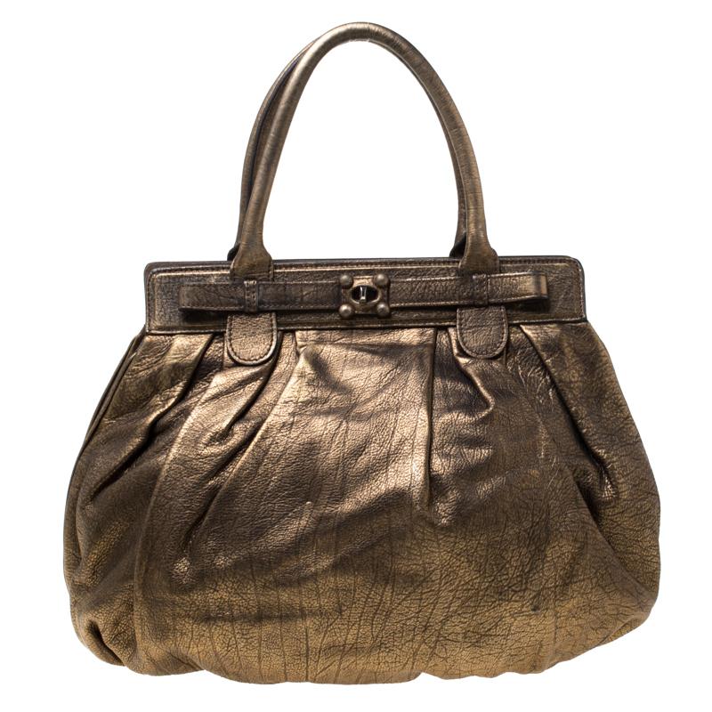 Zagliani - Borsa a soffietto in pelle oro/nero In condizioni buone a Dubai, Al Qouz 2