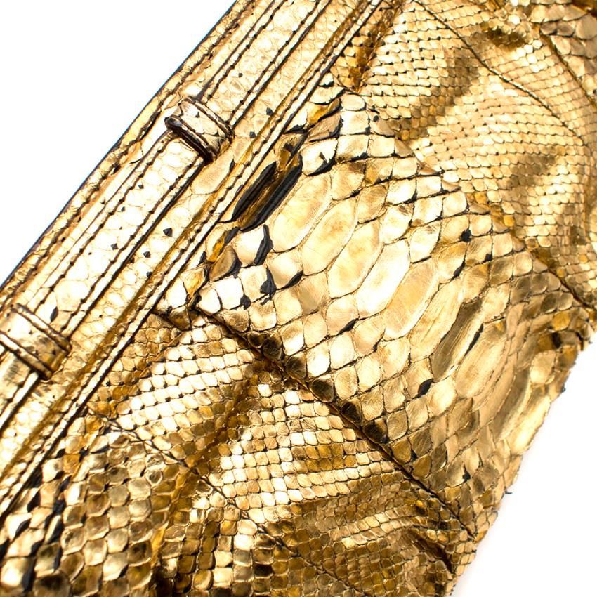Zagliani Gold Metallic Python Clutch 32cm In Good Condition For Sale In London, GB