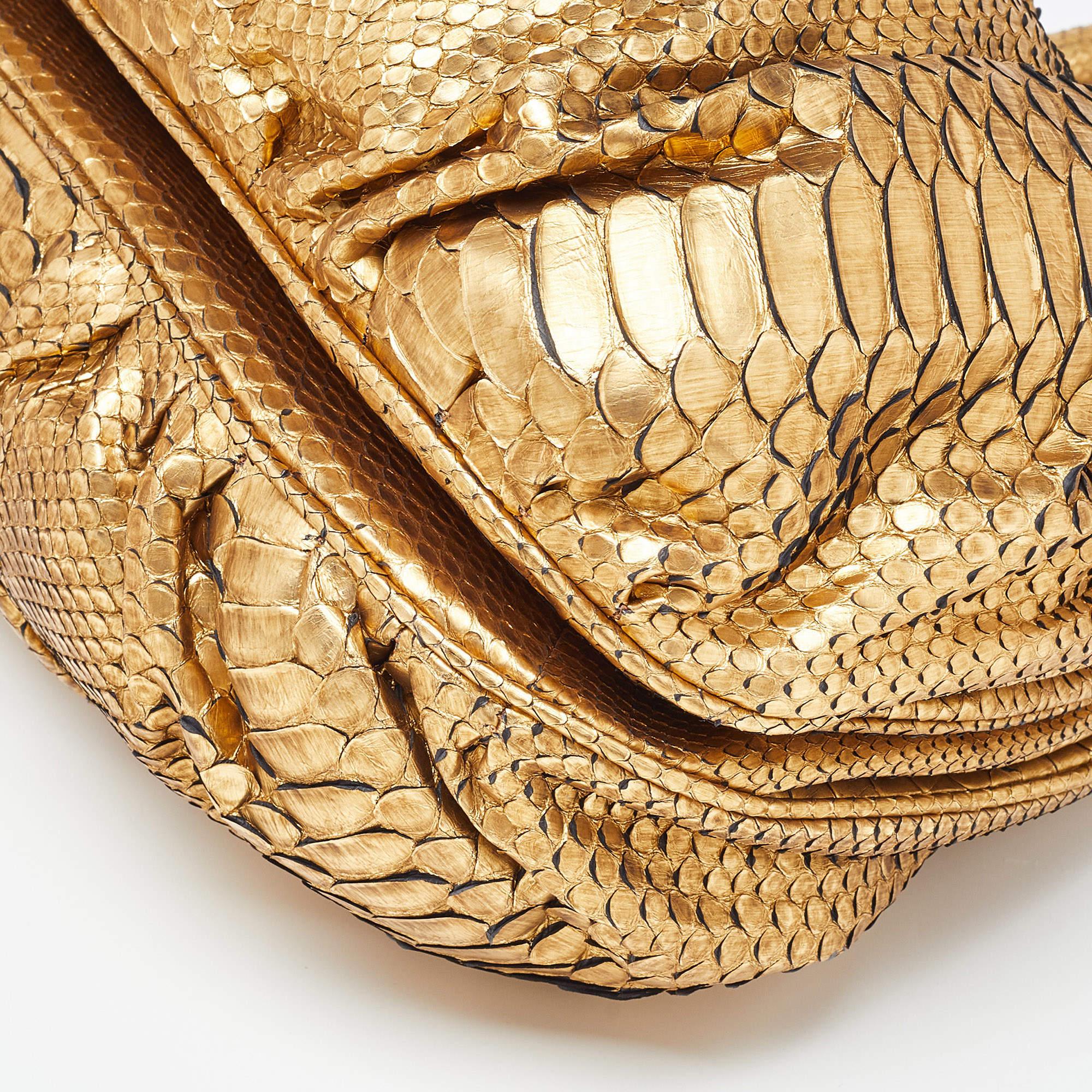 Women's Zagliani Gold Python Puffy Hobo