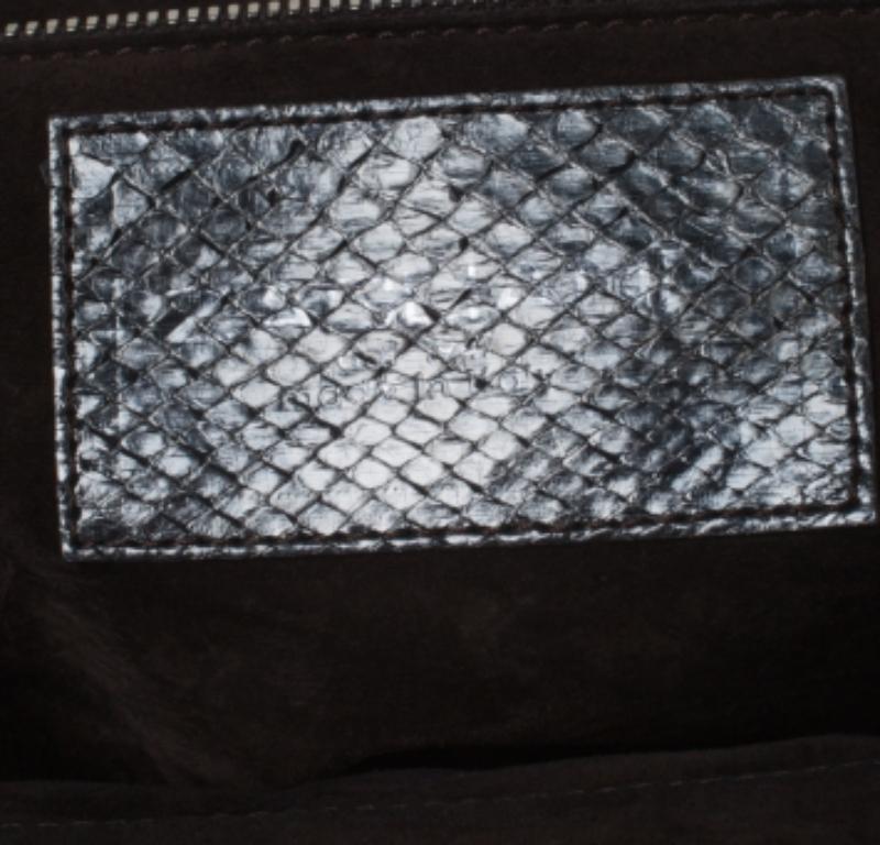 Gris Zagliani Gun Metal Python Medium Puffy Hobo en vente
