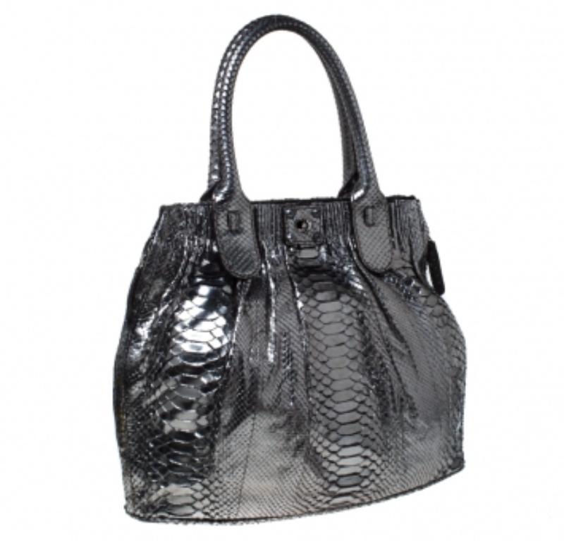 Zagliani Gun Metal Python Medium Puffy Hobo Pour femmes en vente