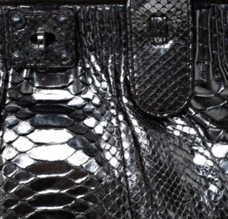 Zagliani Gun Metal Python Medium Puffy Hobo en vente 1