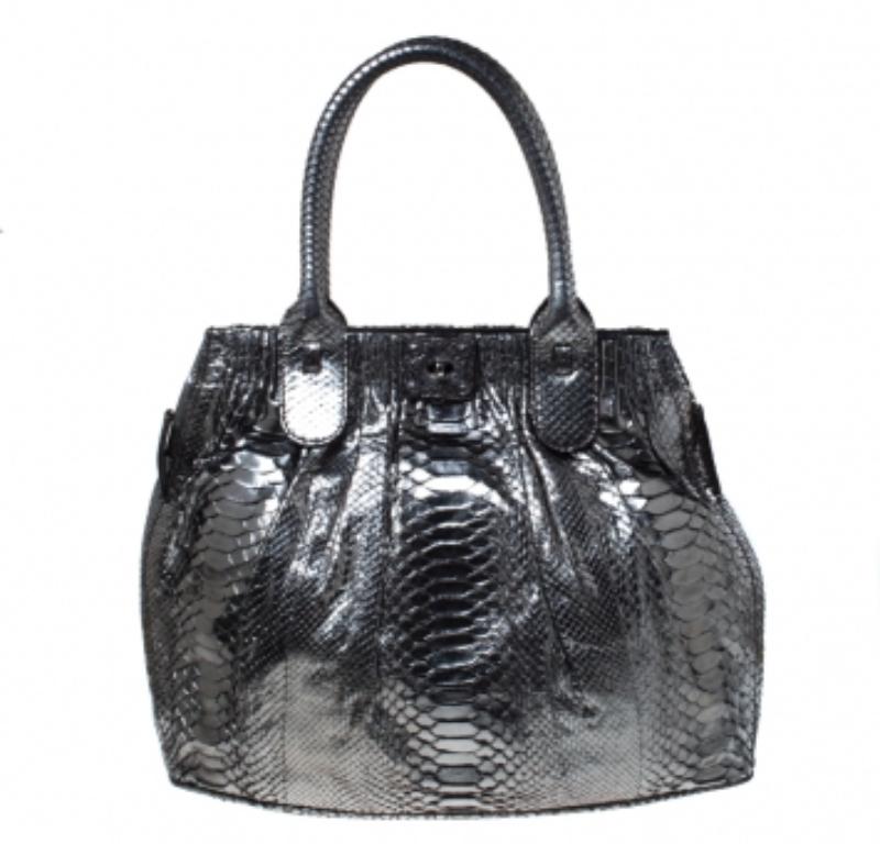 Zagliani Gun Metal Python Medium Puffy Hobo en vente 2