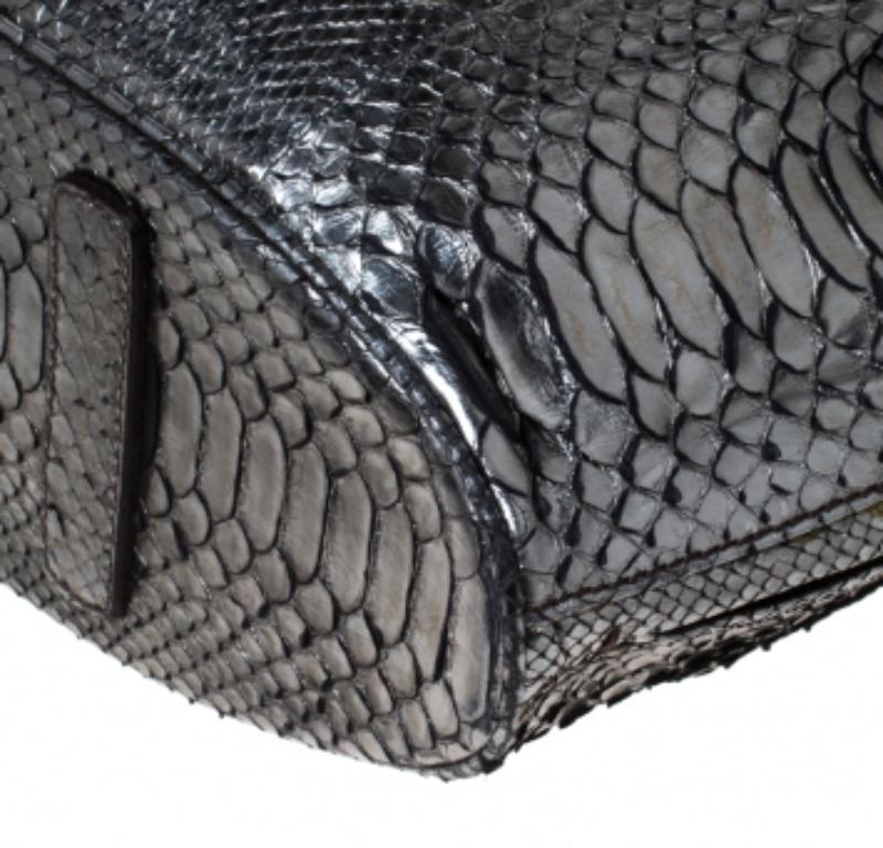 Zagliani Gun Metal Python Medium Puffy Hobo en vente 3
