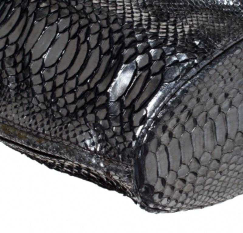 Zagliani Gun Metal Python Medium Puffy Hobo en vente 4