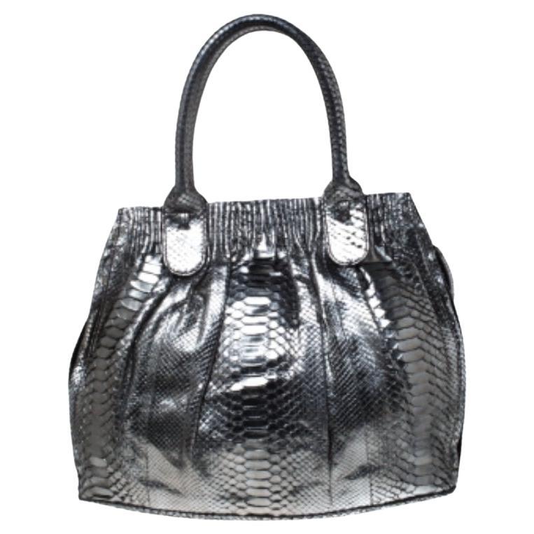 Zagliani Gun Metal Python Medium Puffy Hobo en vente