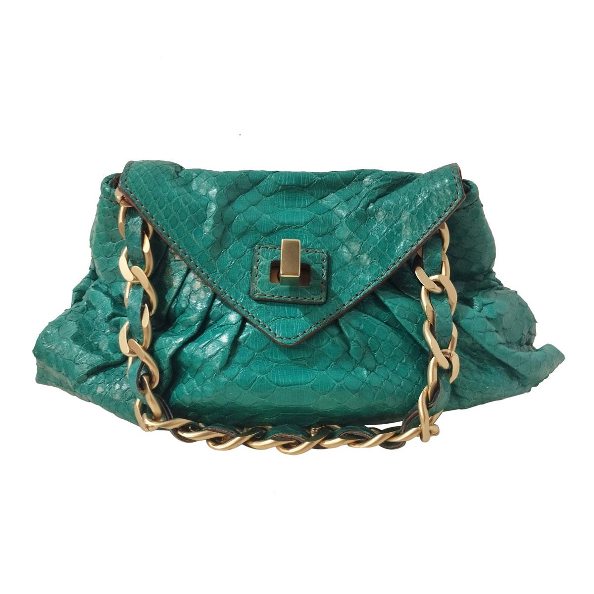 Pochette de pitón verde aguamarina Zagliani Italia