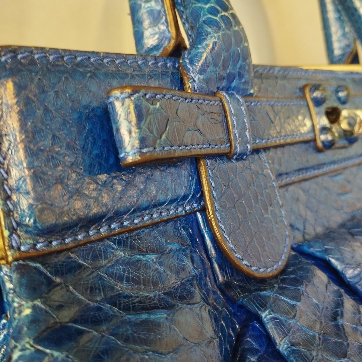 Zagliani Italia Bolso Pitón Eléctrico Azul en venta 2