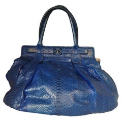 Zagliani Italy Blue Electric Python Bag