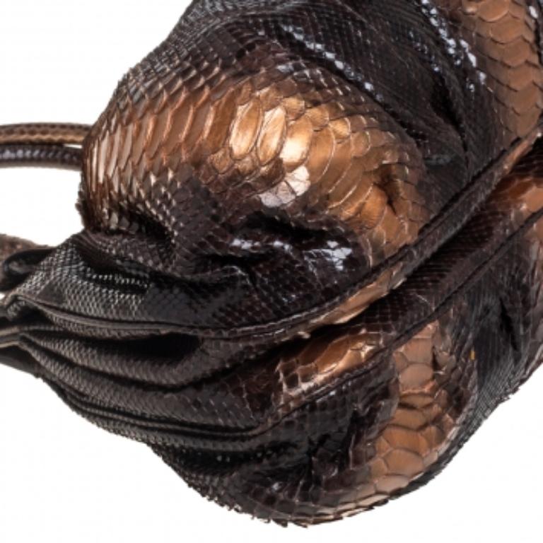 Zagliani Metallic Bronze/Brown Gold Python Puffy Hobo In Good Condition For Sale In Dubai, Al Qouz 2