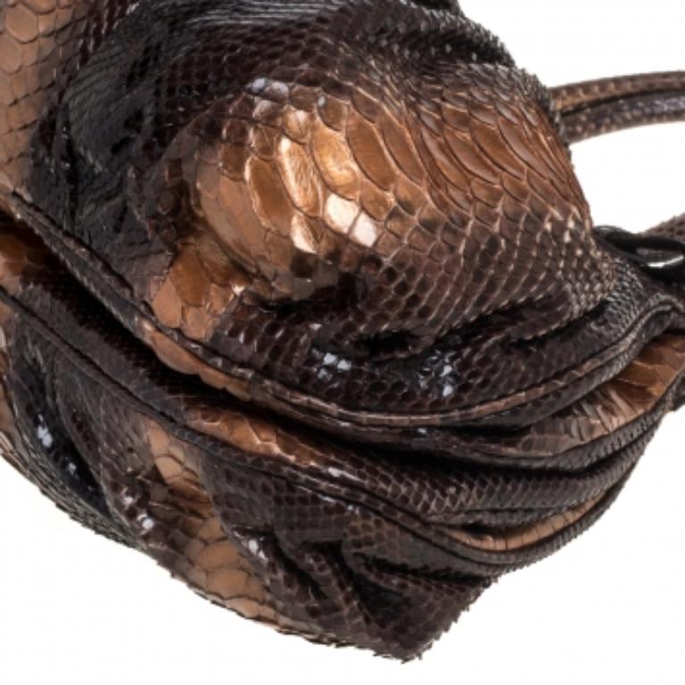 Women's Zagliani Metallic Bronze/Brown Gold Python Puffy Hobo For Sale