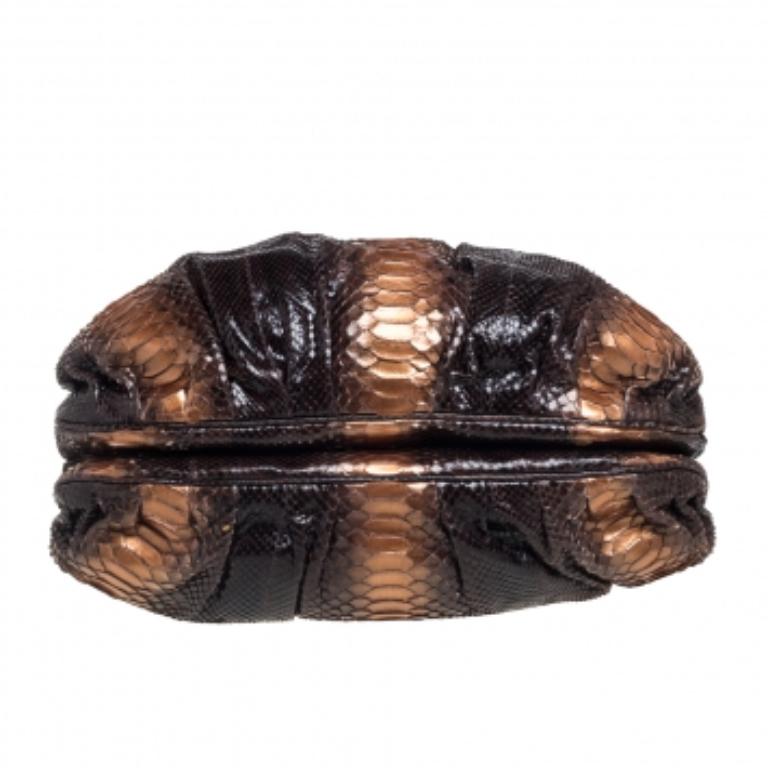 Zagliani Metallic Bronze/Brown Gold Python Puffy Hobo For Sale 2