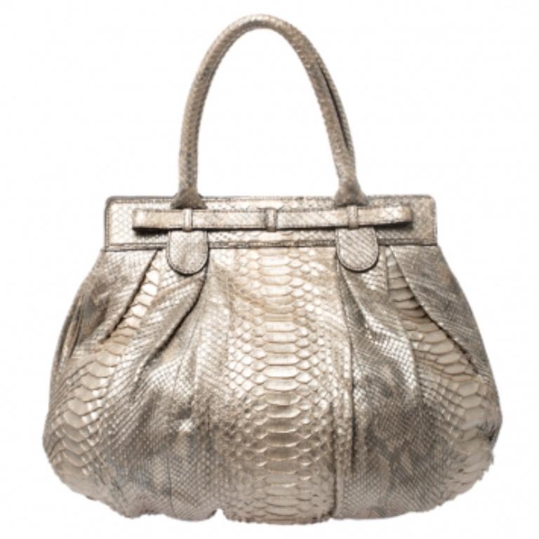 Zagliani Python Puffy Hobo or métallisé en vente 2