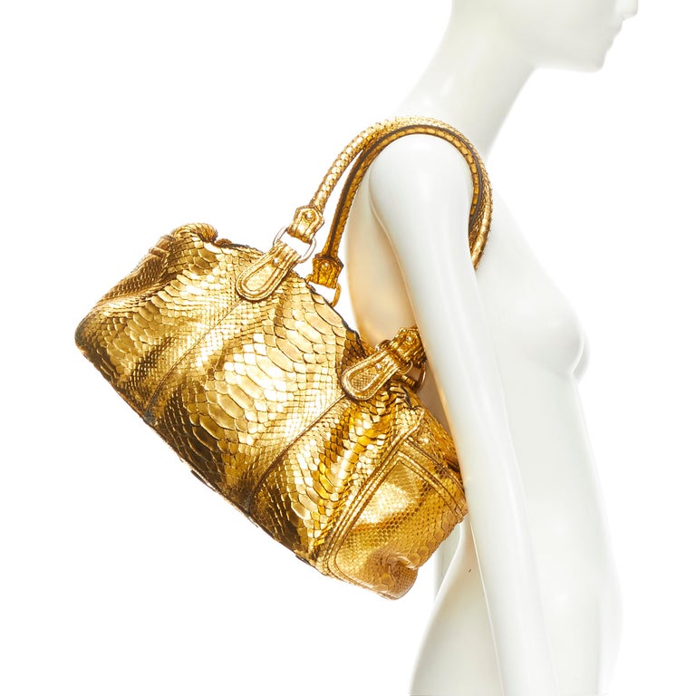 ZAGLIANI metallic gold scaled leather top handle duffel boston bag For ...