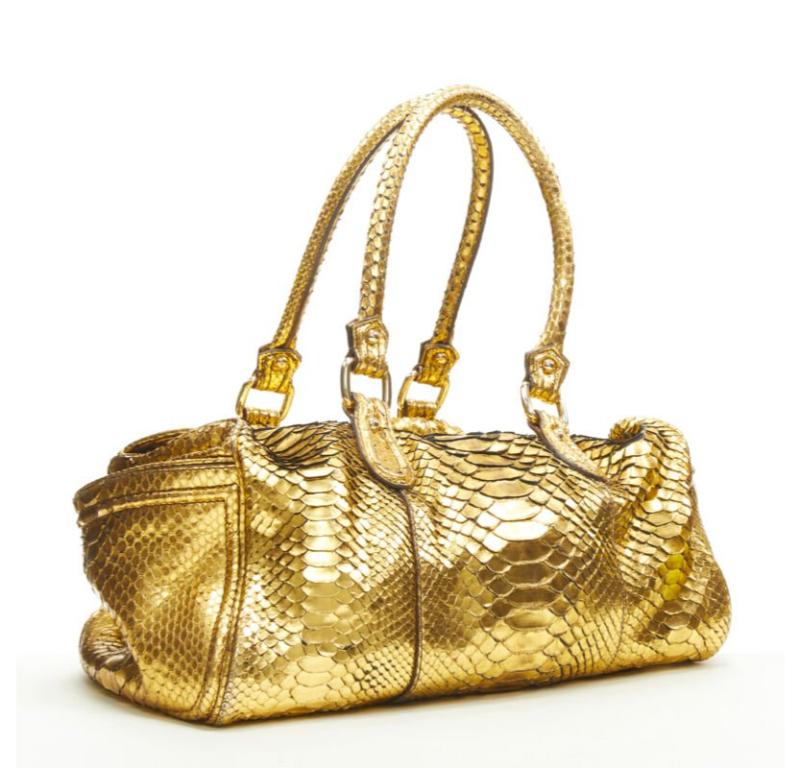 ZAGLIANI bolso duffel boston de cuero escamado dorado metalizado con asa superior Oro en venta