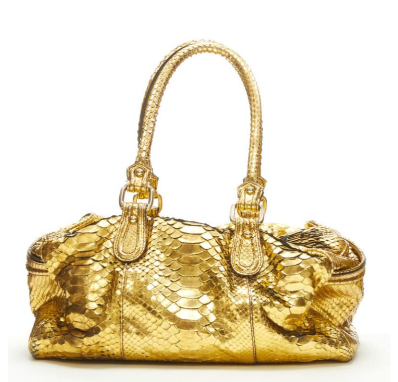 De las mujeres ZAGLIANI bolso duffel boston de cuero escamado dorado metalizado con asa superior en venta