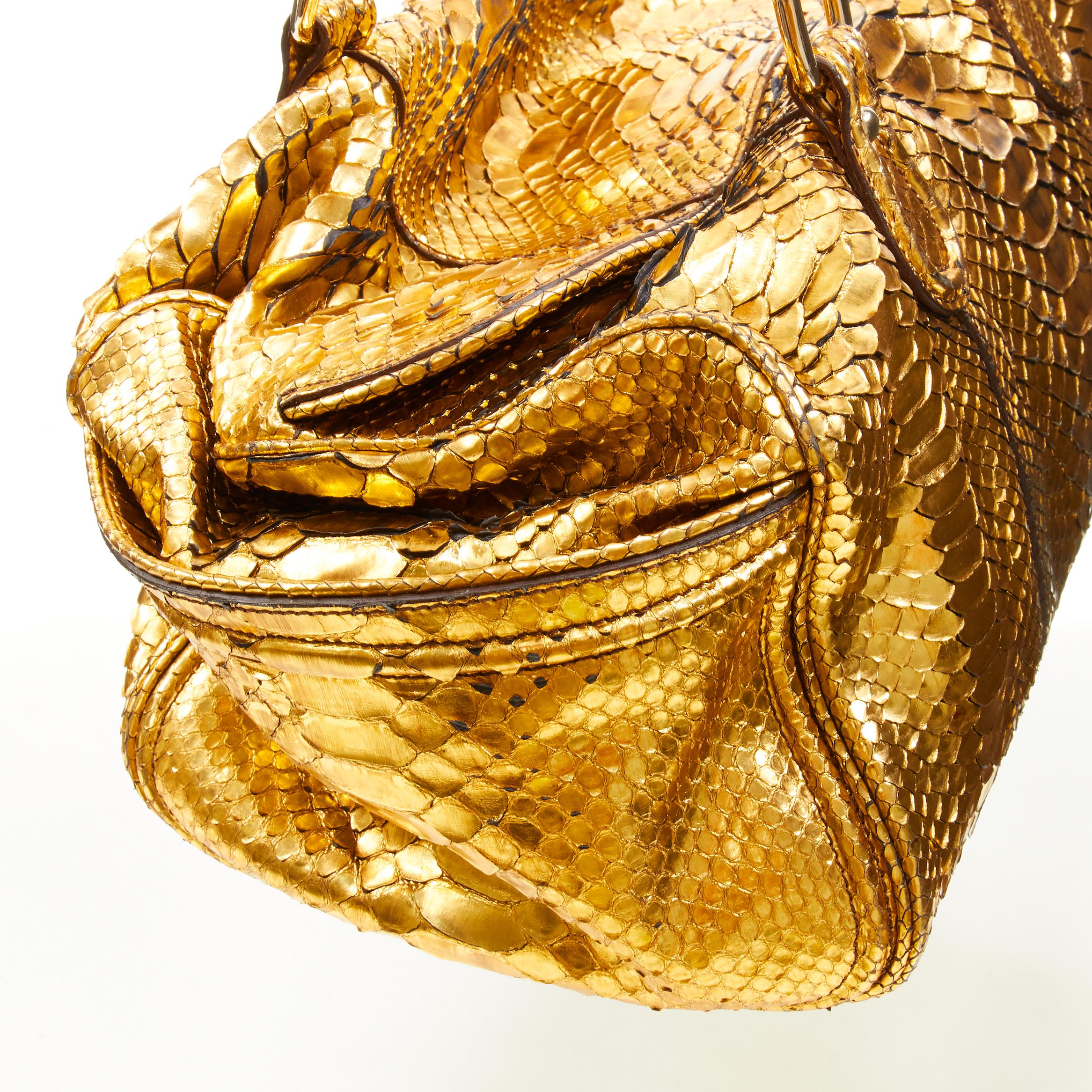 ZAGLIANI metallic gold scaled leather top handle duffel boston bag For Sale 1