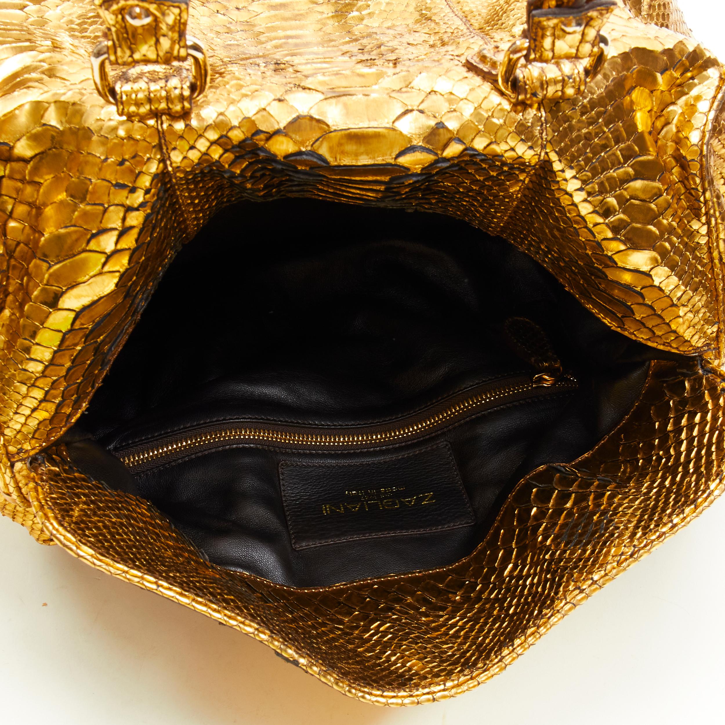 ZAGLIANI metallic gold scaled leather top handle duffel boston bag For Sale 2